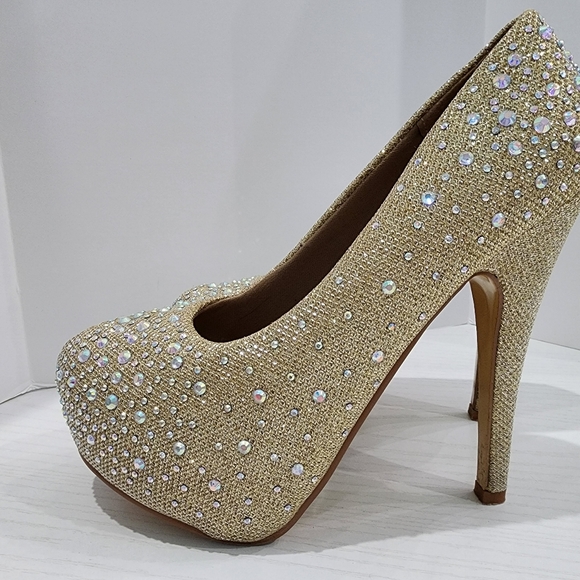 Delicacy Gold Rhinestone Platform Heels - Picture 11 of 12